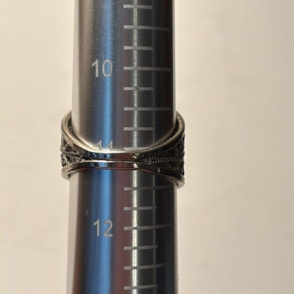 Vintage Men’s Lithuanian Baltic Amber Silver Tone Ornate Square Ring Size 11 - Picture 3 of 4